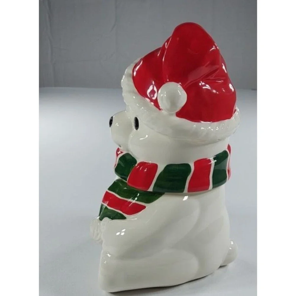 Vintage 1991 Homco Polar Bear Cookie Jar Christmas Ceramic Canister Teddy Bear